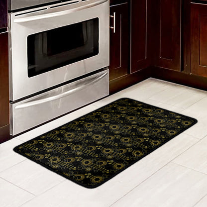 Gold Sun And Moon Pattern Print Kitchen Mat