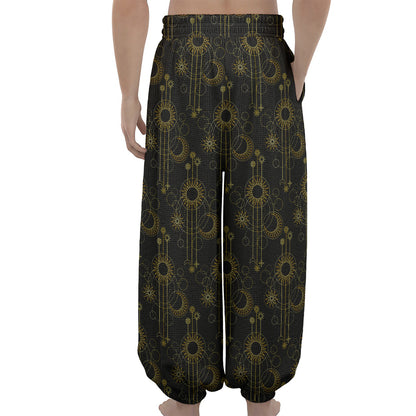 Gold Sun And Moon Pattern Print Lantern Pants