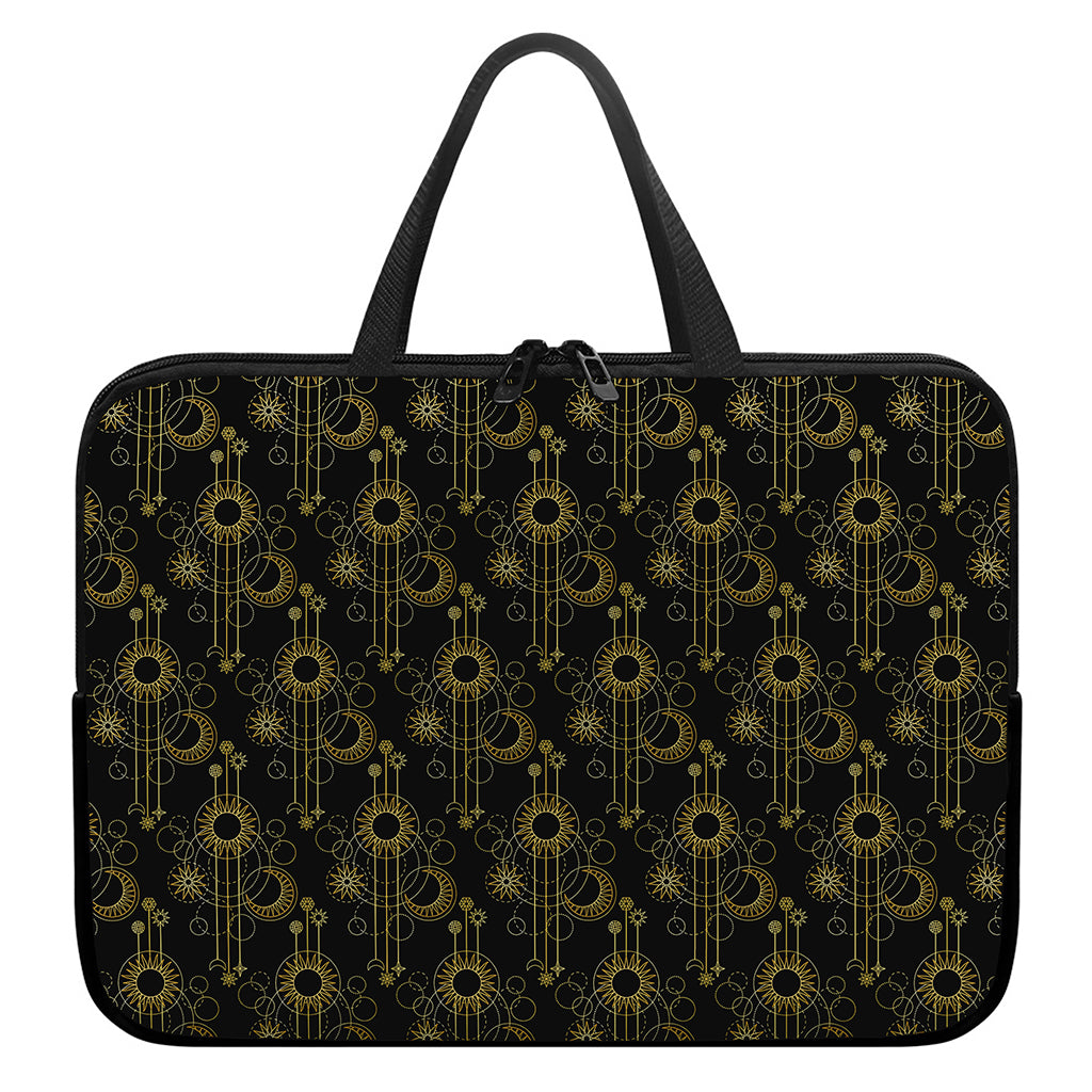 Gold Sun And Moon Pattern Print Laptop Sleeve With Handle