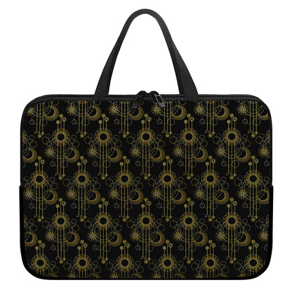 Gold Sun And Moon Pattern Print Laptop Sleeve With Handle