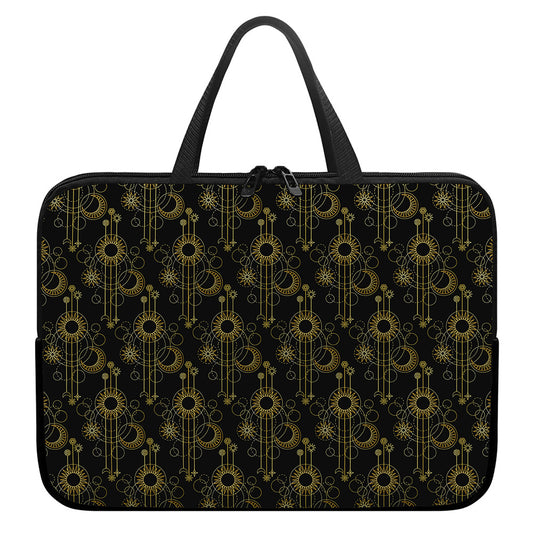 Gold Sun And Moon Pattern Print Laptop Sleeve With Handle