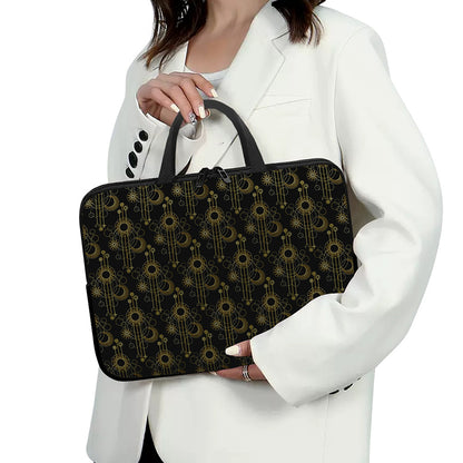 Gold Sun And Moon Pattern Print Laptop Sleeve With Handle
