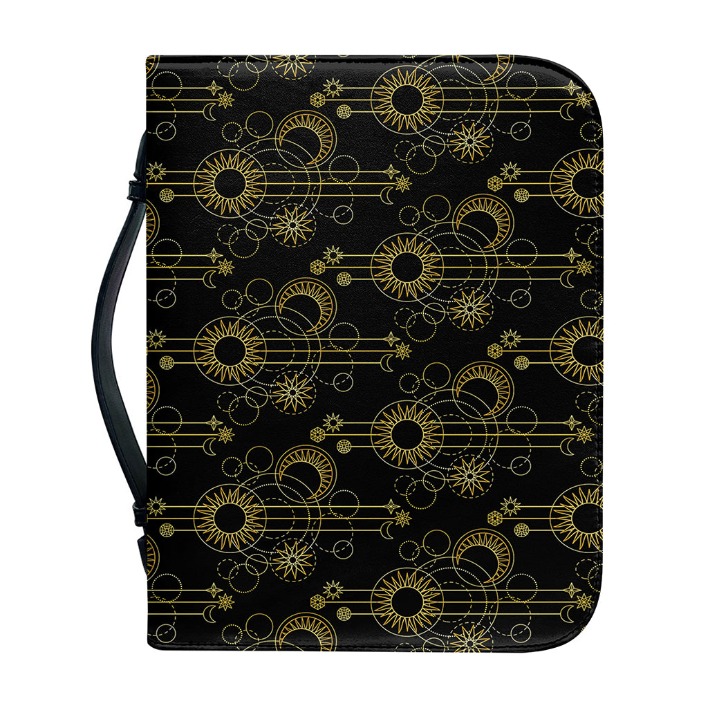 Gold Sun And Moon Pattern Print Leather Bible Cover