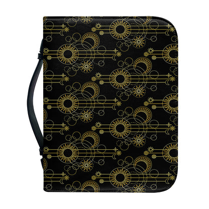 Gold Sun And Moon Pattern Print Leather Bible Cover