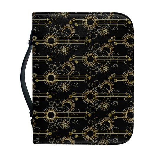 Gold Sun And Moon Pattern Print Leather Bible Cover