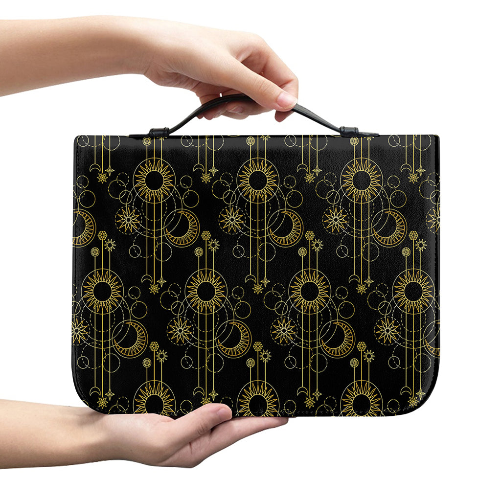 Gold Sun And Moon Pattern Print Leather Bible Cover