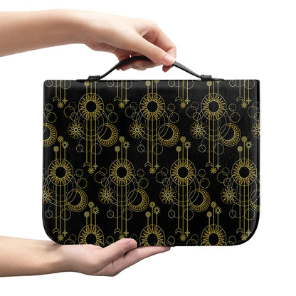 Gold Sun And Moon Pattern Print Leather Bible Cover