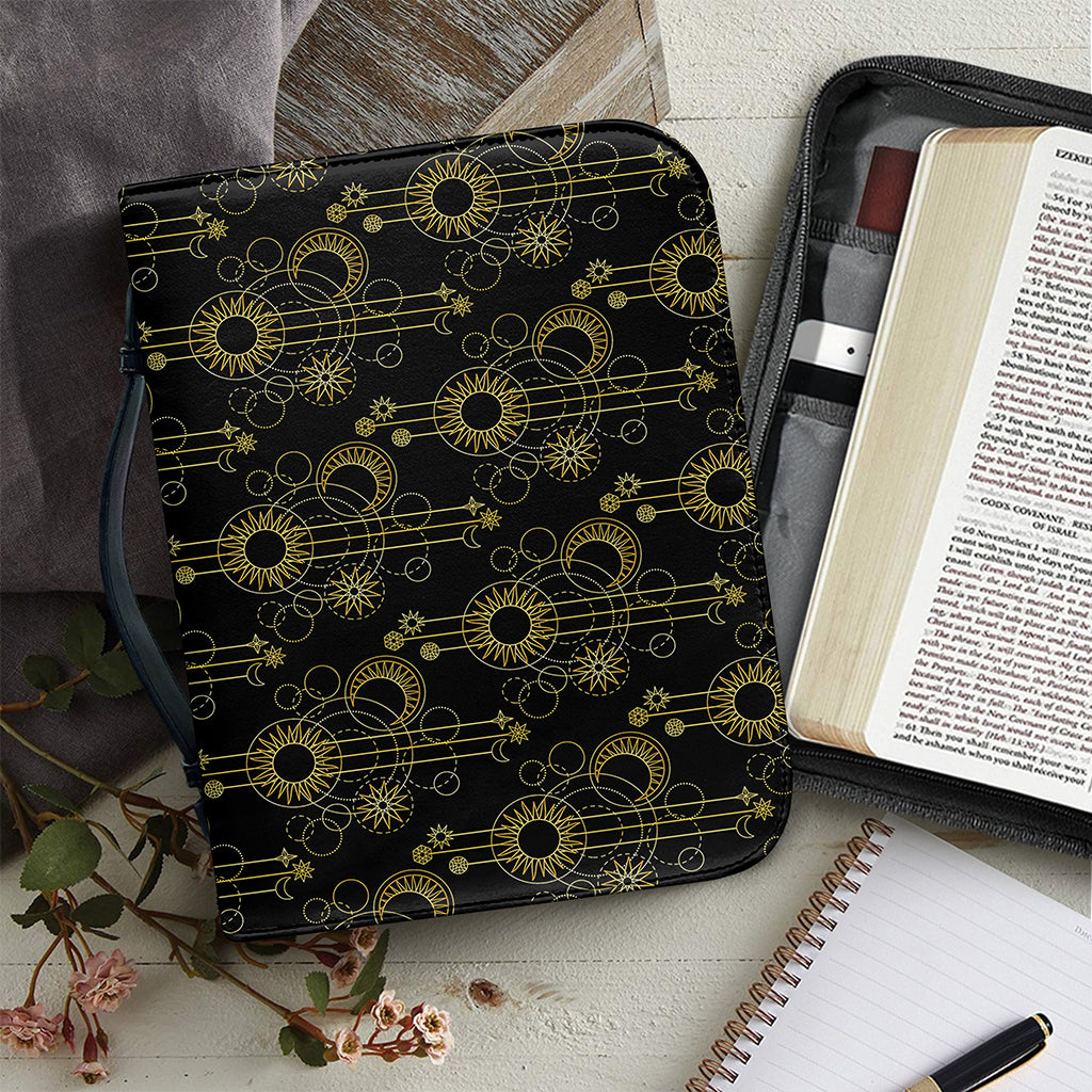 Gold Sun And Moon Pattern Print Leather Bible Cover
