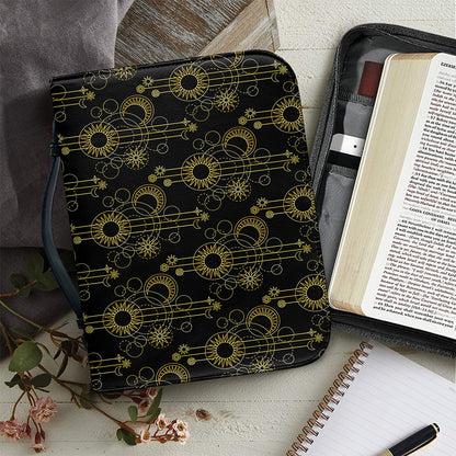 Gold Sun And Moon Pattern Print Leather Bible Cover