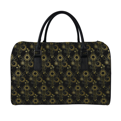 Gold Sun And Moon Pattern Print Leather Duffle Bag