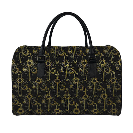 Gold Sun And Moon Pattern Print Leather Duffle Bag