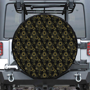 Gold Sun And Moon Pattern Print Leather Spare Tire Cover