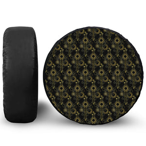 Gold Sun And Moon Pattern Print Leather Spare Tire Cover