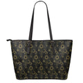 Gold Sun And Moon Pattern Print Leather Tote Bag With Zipper