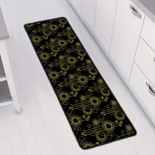 Gold Sun And Moon Pattern Print Long Kitchen Mat