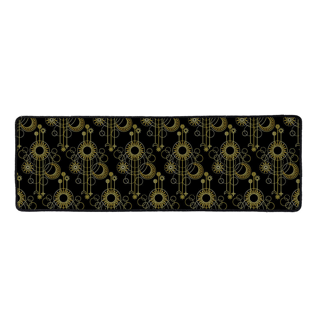 Gold Sun And Moon Pattern Print Long Kitchen Mat