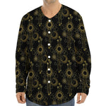 Gold Sun And Moon Pattern Print Long Sleeve Baseball Jersey