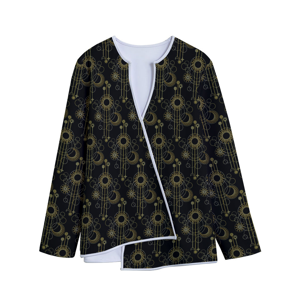 Gold Sun And Moon Pattern Print Long Sleeve Short Coat