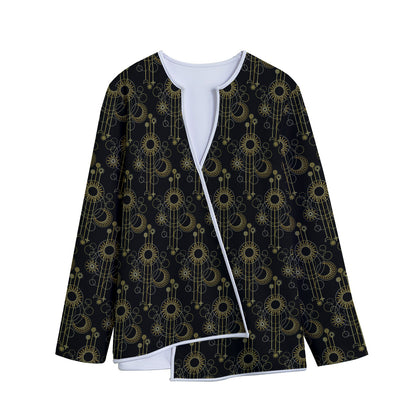 Gold Sun And Moon Pattern Print Long Sleeve Short Coat