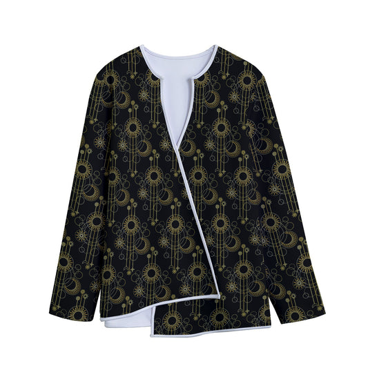Gold Sun And Moon Pattern Print Long Sleeve Short Coat