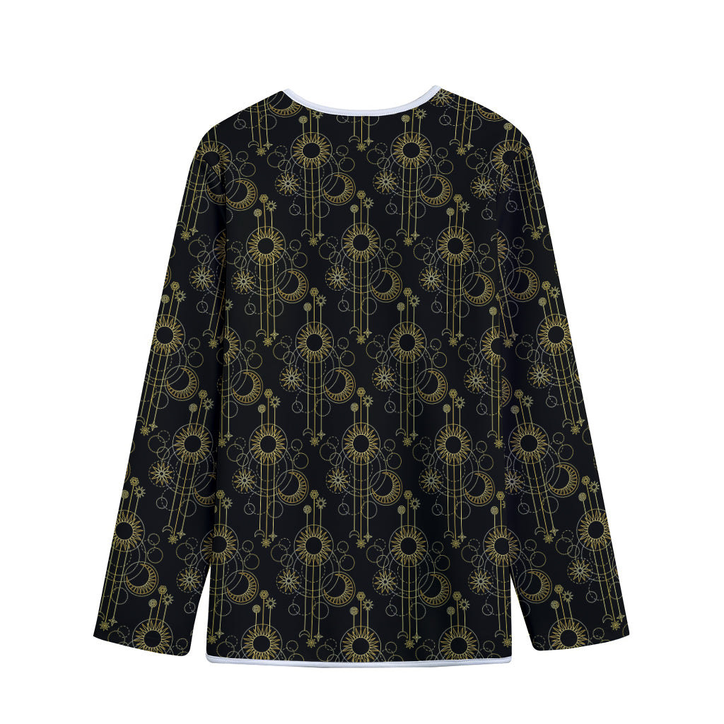 Gold Sun And Moon Pattern Print Long Sleeve Short Coat