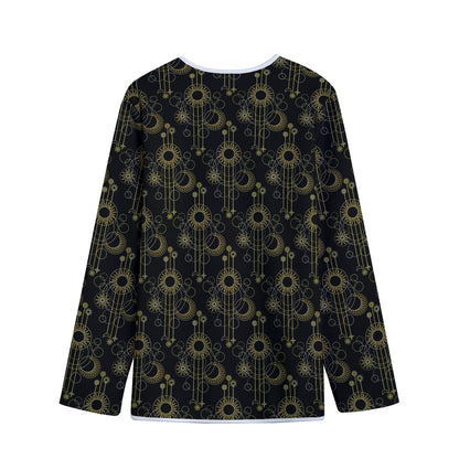 Gold Sun And Moon Pattern Print Long Sleeve Short Coat