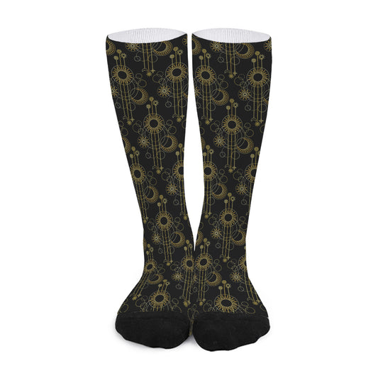Gold Sun And Moon Pattern Print Long Socks