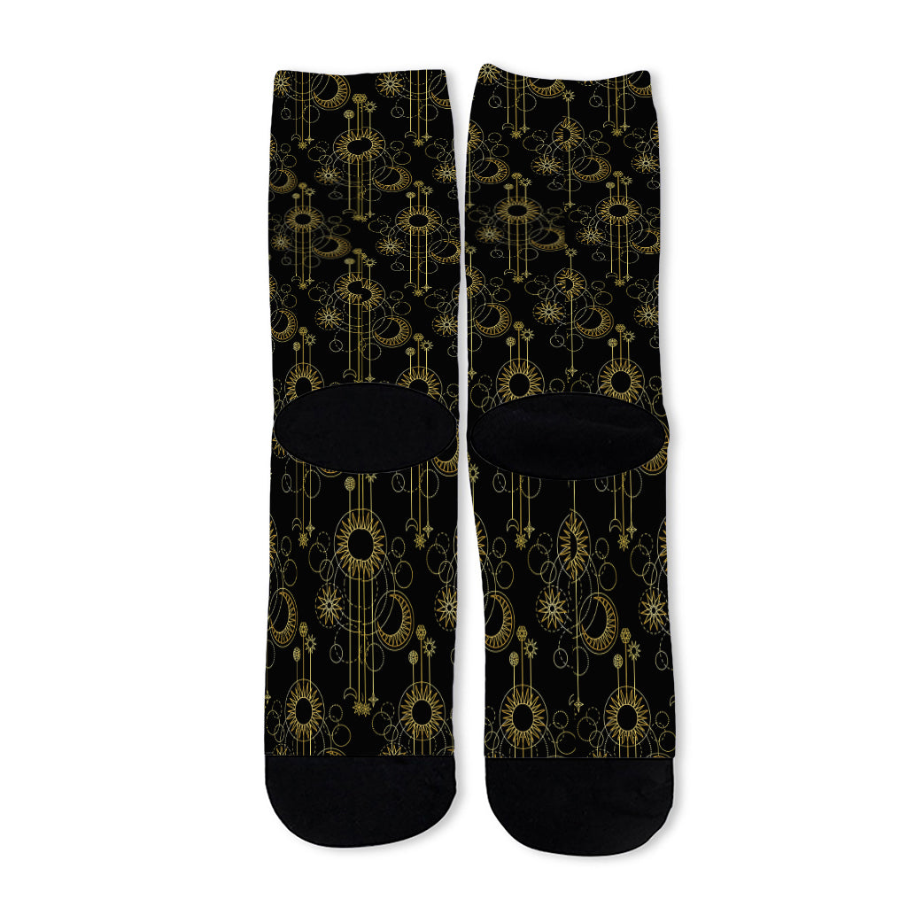 Gold Sun And Moon Pattern Print Long Socks