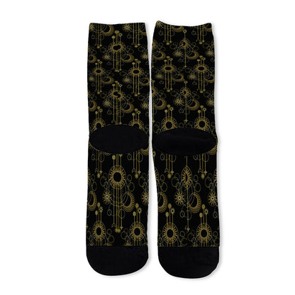Gold Sun And Moon Pattern Print Long Socks