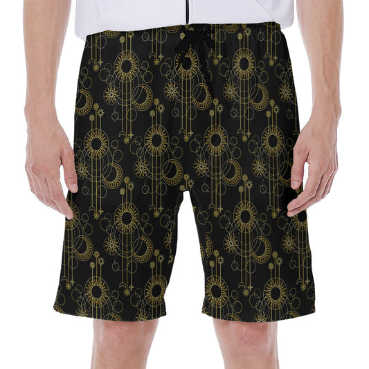 Gold Sun And Moon Pattern Print Men's Beach Shorts