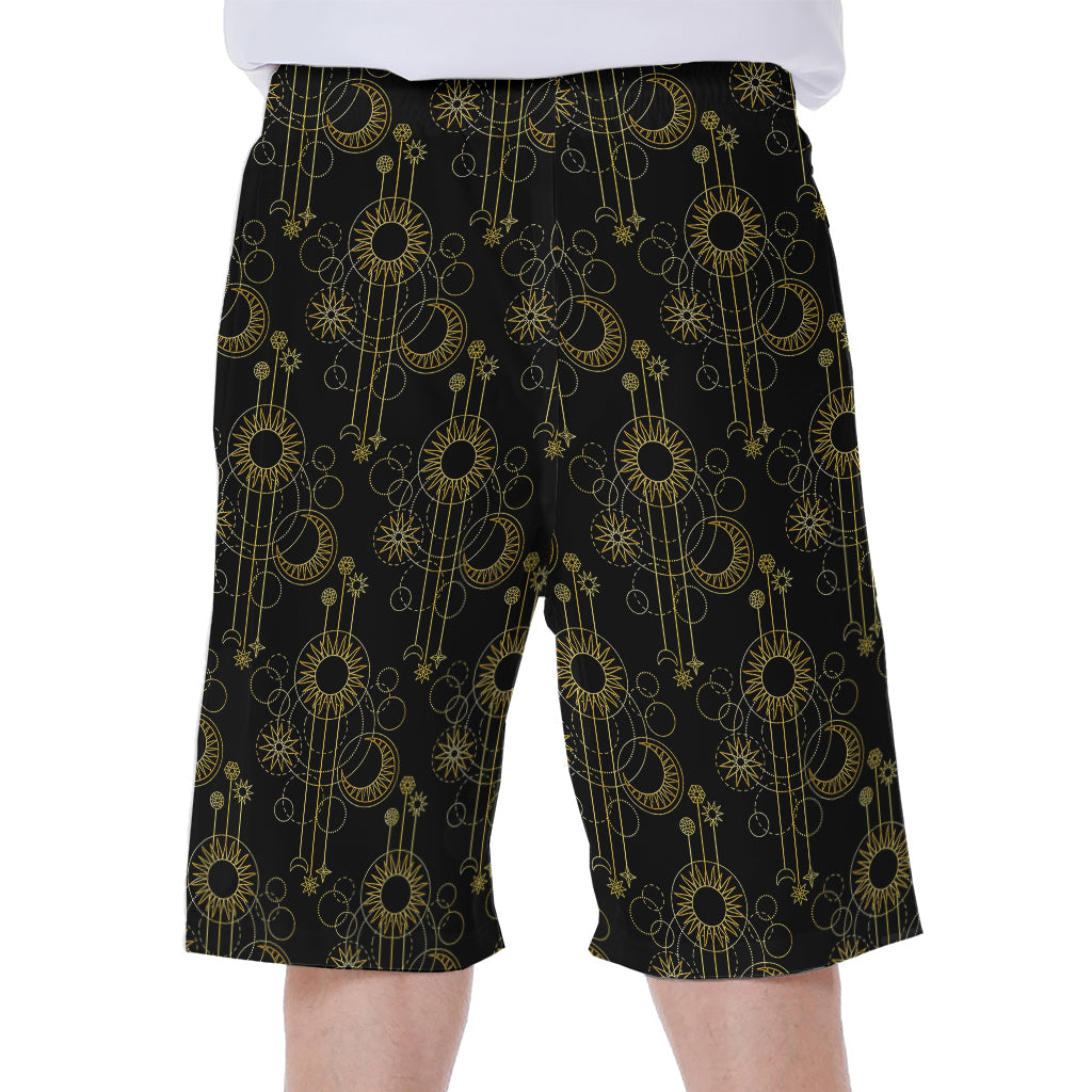Gold Sun And Moon Pattern Print Men's Beach Shorts