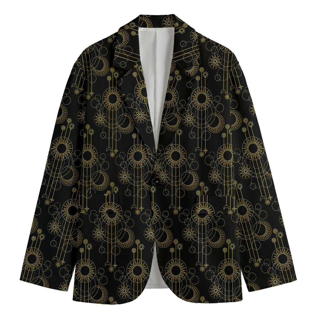 Gold Sun And Moon Pattern Print Men's Blazer