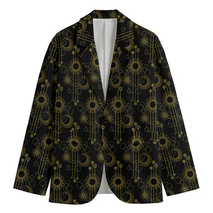 Gold Sun And Moon Pattern Print Men's Blazer