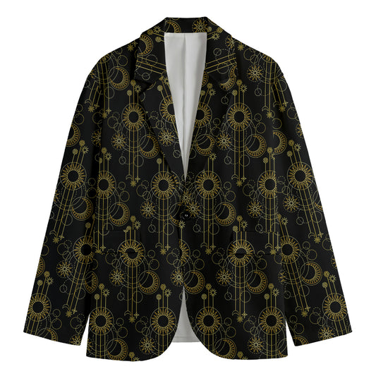 Gold Sun And Moon Pattern Print Men's Blazer