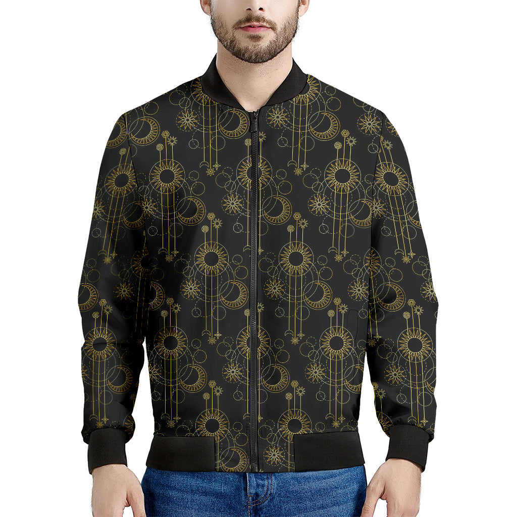 Gold Sun And Moon Pattern Print Men's Bomber Jacket