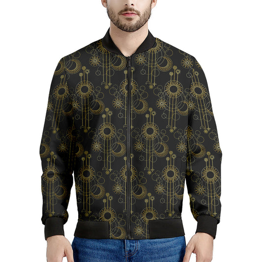 Gold Sun And Moon Pattern Print Men's Bomber Jacket