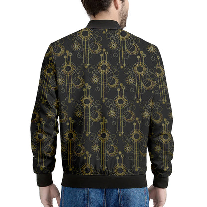 Gold Sun And Moon Pattern Print Men's Bomber Jacket
