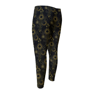 Gold Sun And Moon Pattern Print Men's Compression Pants