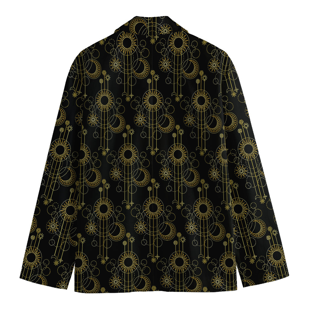 Gold Sun And Moon Pattern Print Men's Cotton Blazer