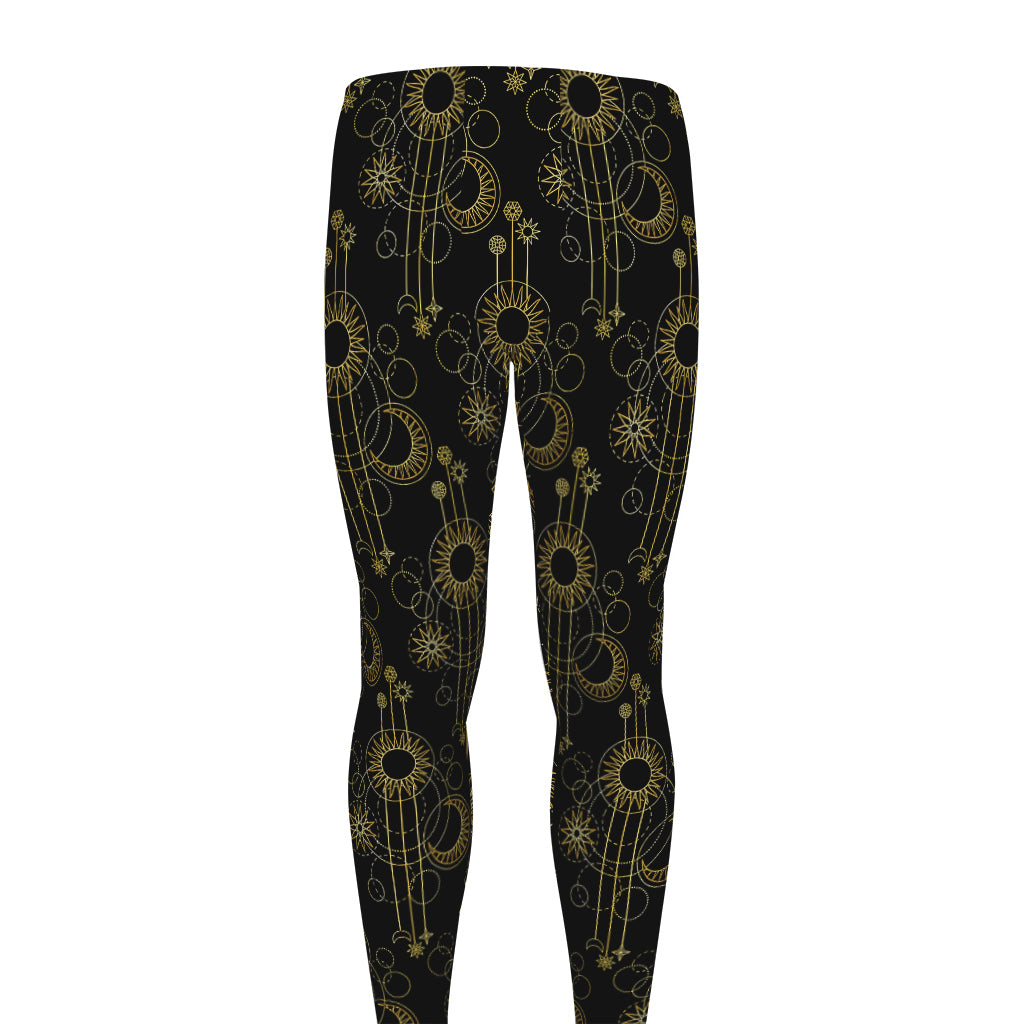 Gold Sun And Moon Pattern Print Men's leggings