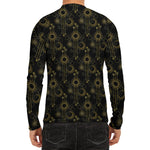 Gold Sun And Moon Pattern Print Men's Long Sleeve Rash Guard