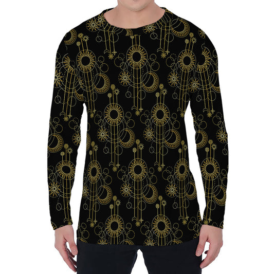 Gold Sun And Moon Pattern Print Men's Long Sleeve T-Shirt