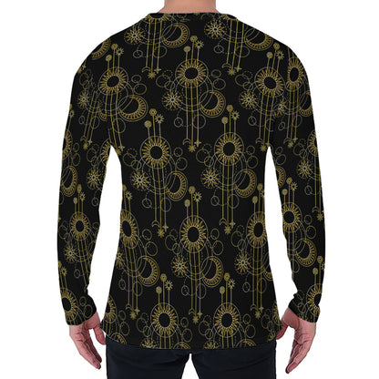 Gold Sun And Moon Pattern Print Men's Long Sleeve T-Shirt