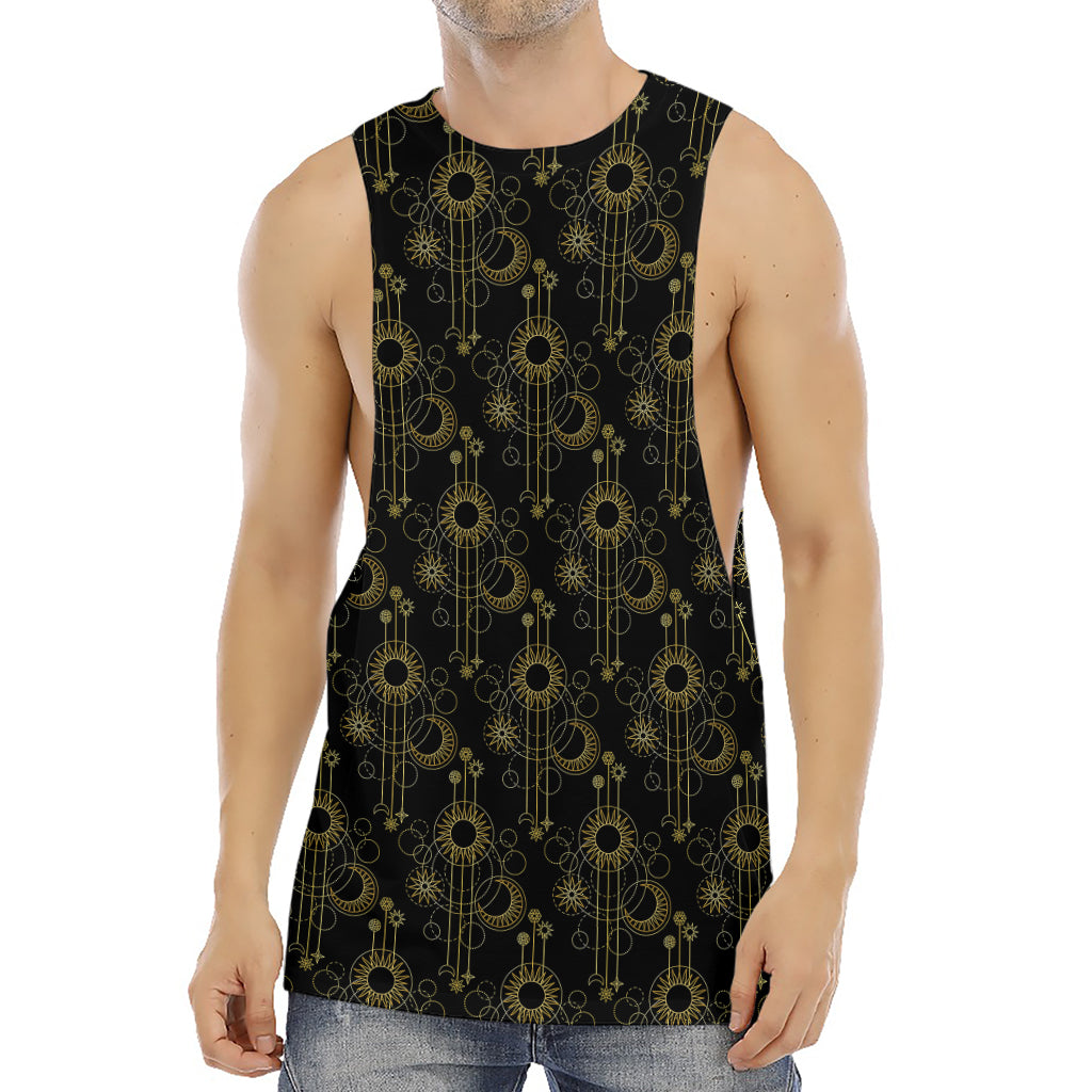 Gold Sun And Moon Pattern Print Men's Muscle Tank Top
