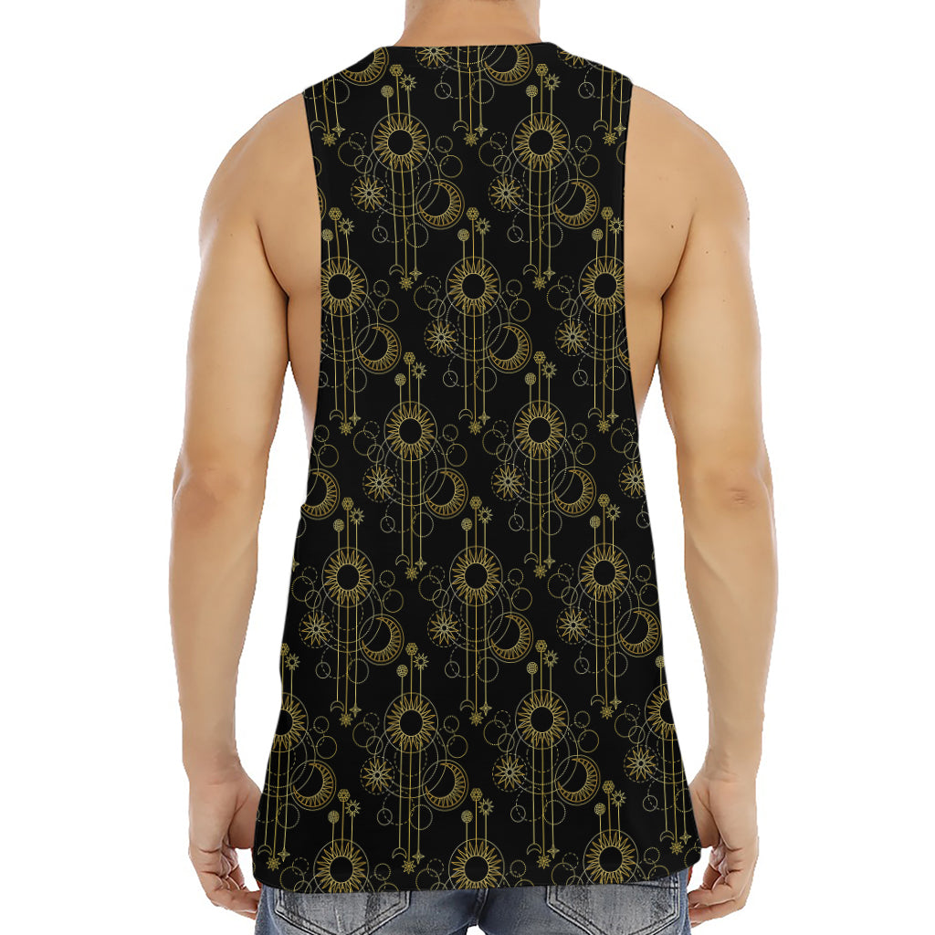 Gold Sun And Moon Pattern Print Men's Muscle Tank Top