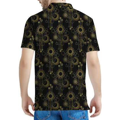 Gold Sun And Moon Pattern Print Men's Polo Shirt