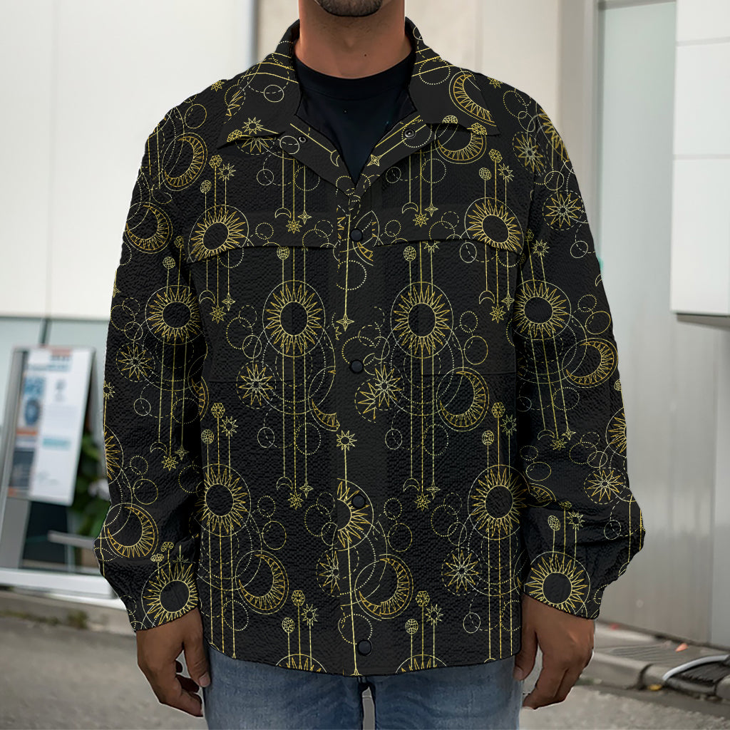 Gold Sun And Moon Pattern Print Men's Shirt Jacket
