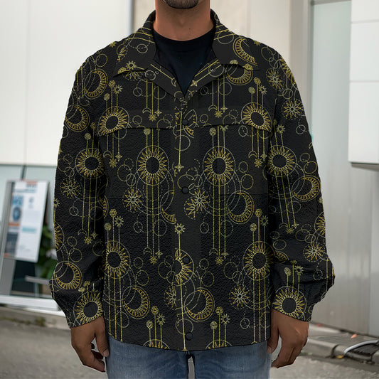 Gold Sun And Moon Pattern Print Men's Shirt Jacket