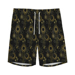 Gold Sun And Moon Pattern Print Men's Sports Shorts