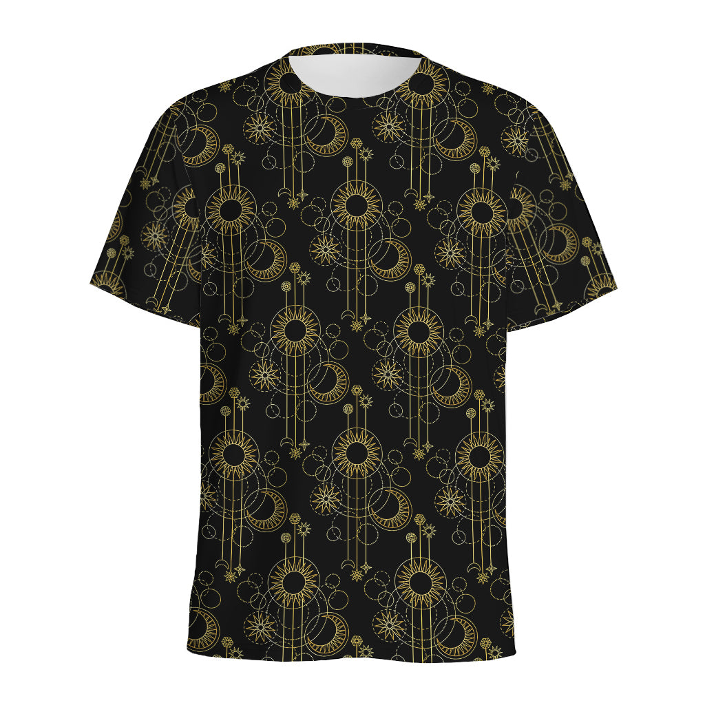 Gold Sun And Moon Pattern Print Men's Sports T-Shirt